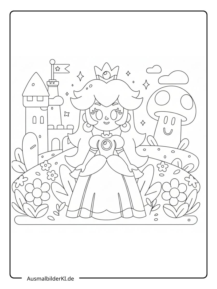 Prinzessin Peach Ausmalbild - Vor dem Schloss