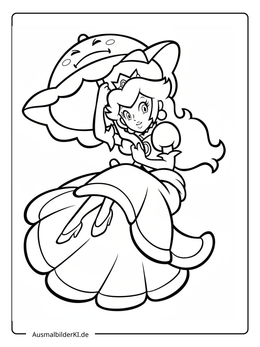 Prinzessin Peach Ausmalbild - Tanzend mit Schirm