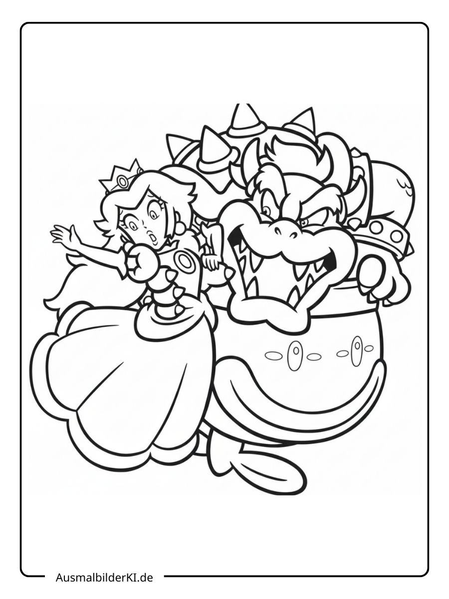 Prinzessin Peach Ausmalbild - Mit Bowser