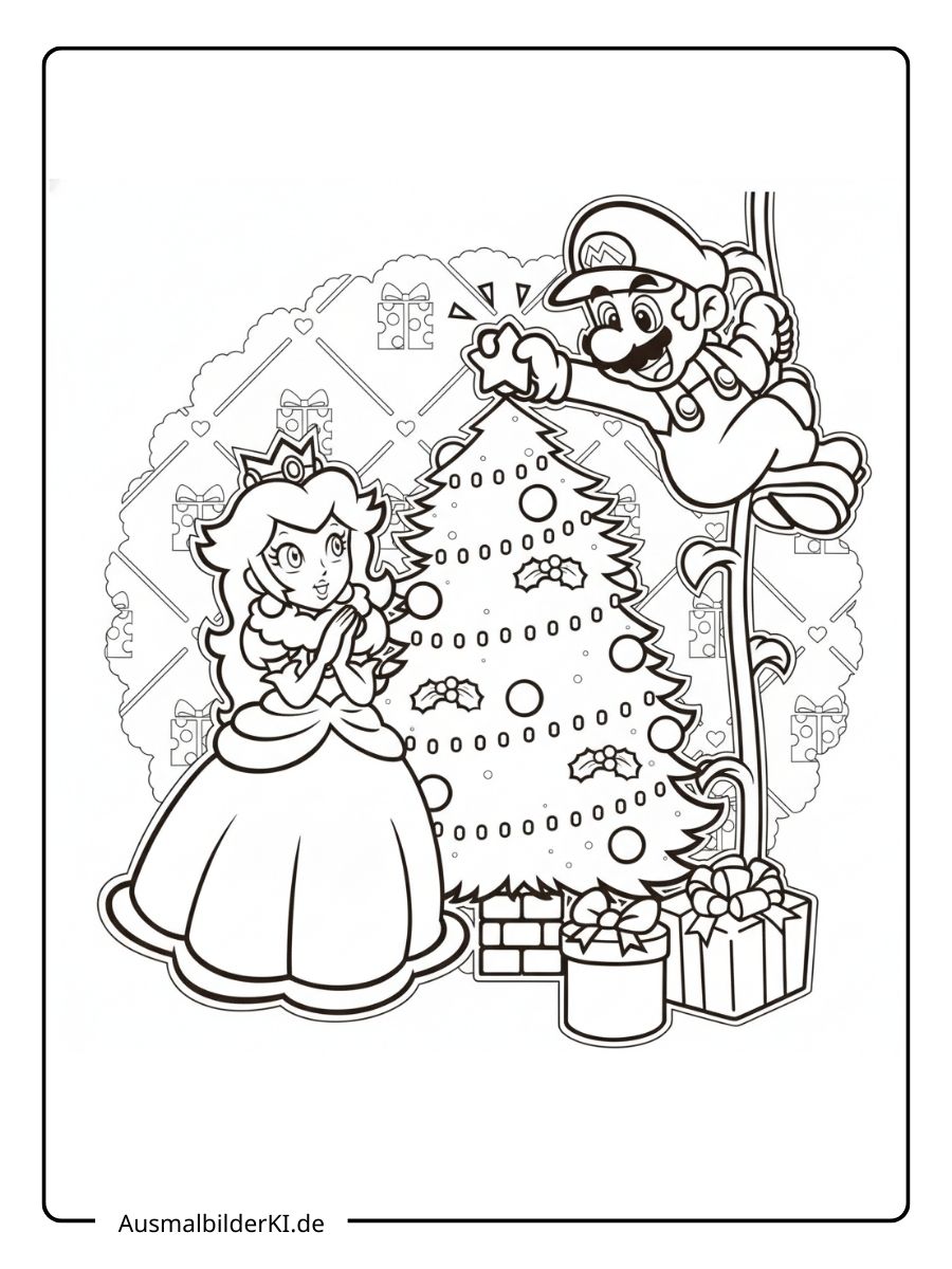 Prinzessin Peach Ausmalbild - Weihnachtszeit