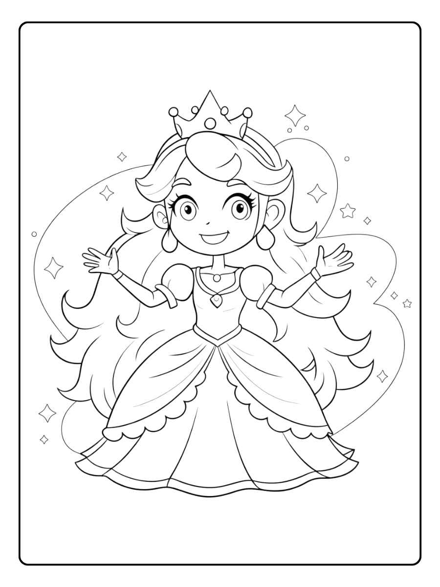 Prinzessin Peach Ausmalbild für den Märchenwald