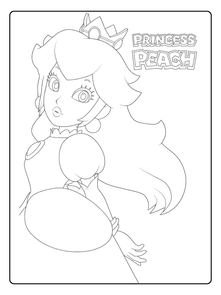 Prinzessin Peach Ausmalbild mit großen Augen