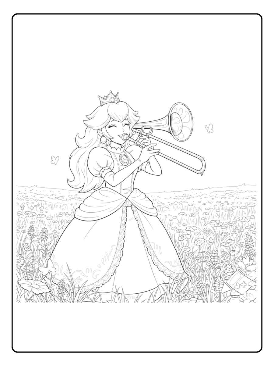 Prinzessin Peach Ausmalbild - Spielt Posaune