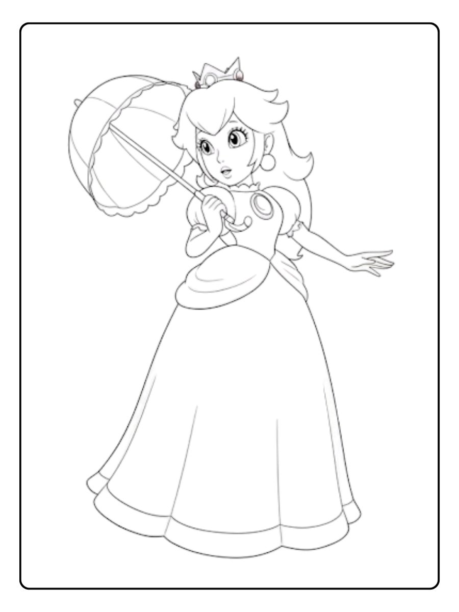 Prinzessin Peach mit Regenschirm prinzessin peach ausmalbild