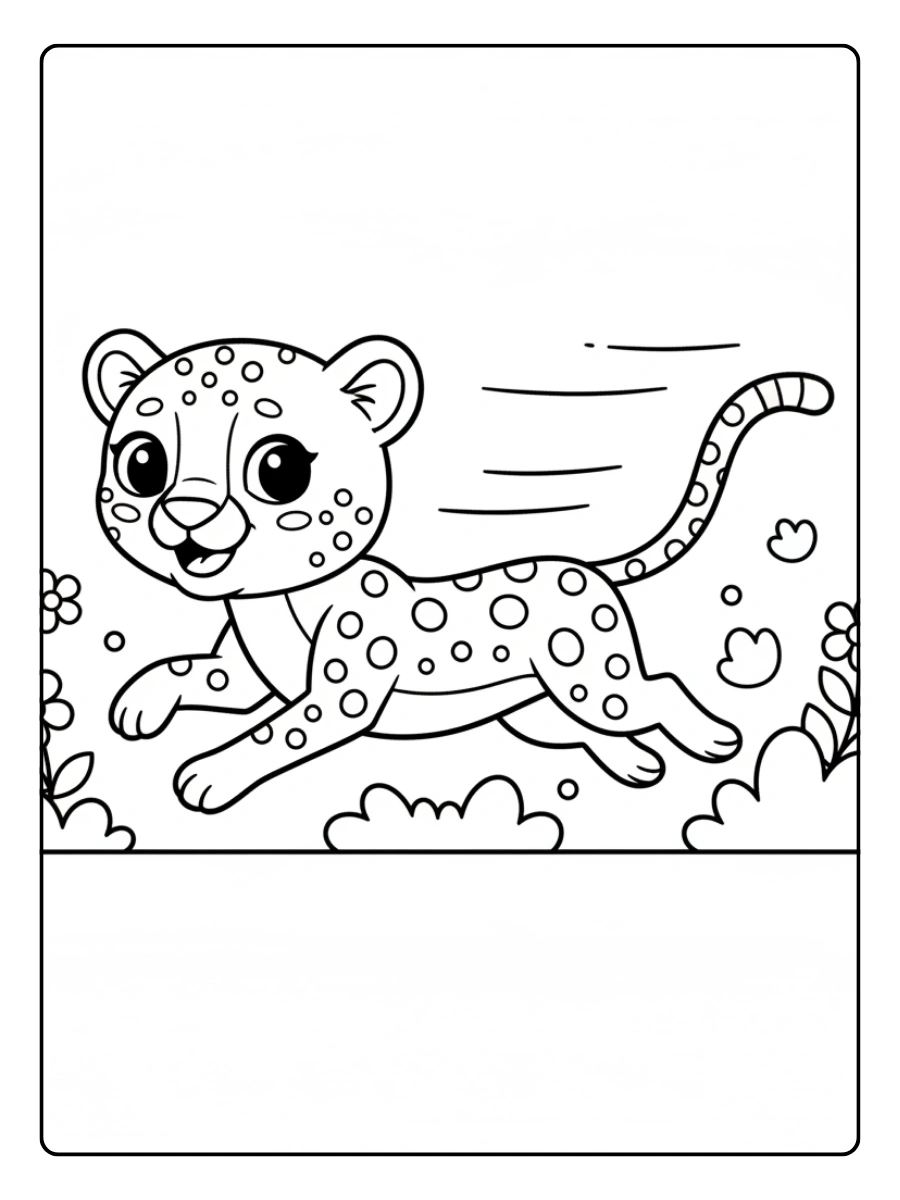 Schneller Gepard im Lauf Ausmalbilder Tiere für 10 Jährige