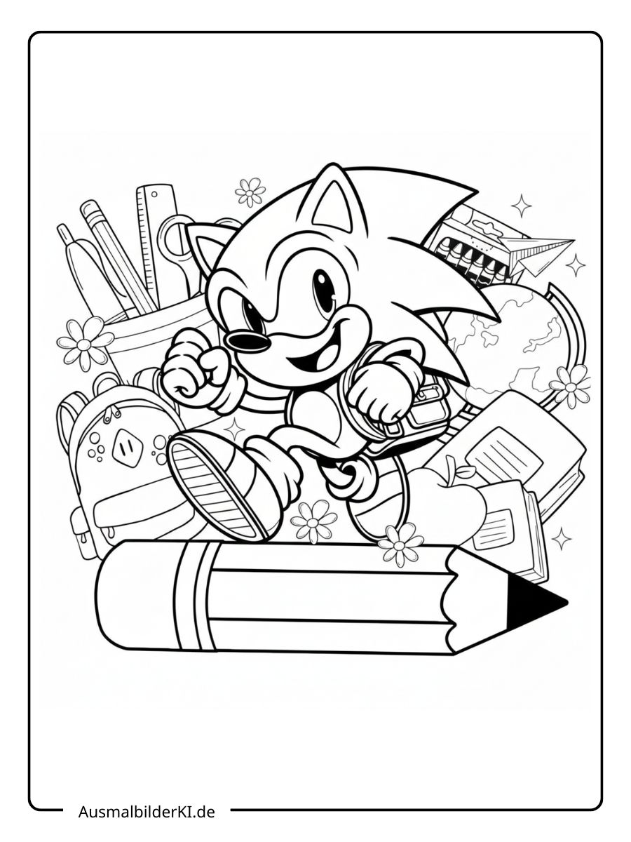 Kleiner Sonic sitzt auf einem riesigen Bleistift.