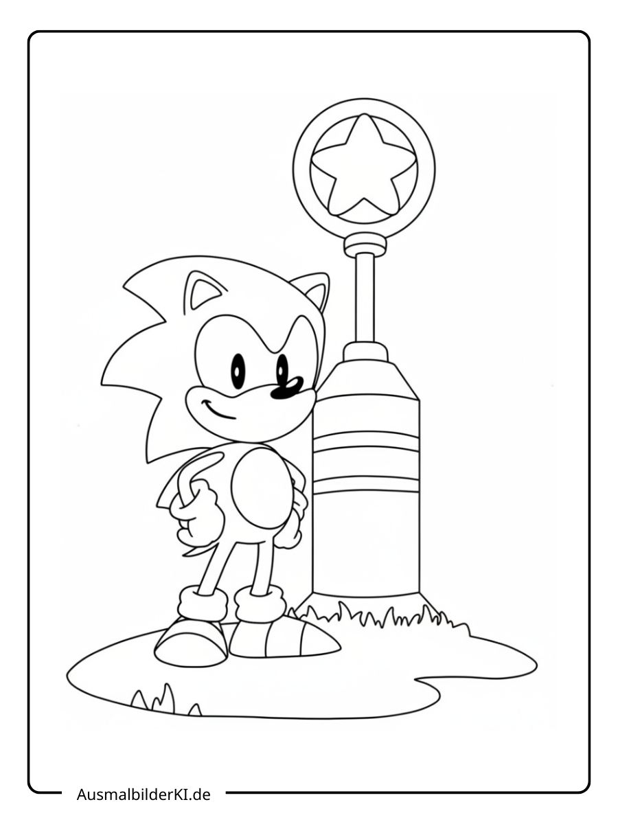 Klassischer Sonic neben einem Checkpoint.