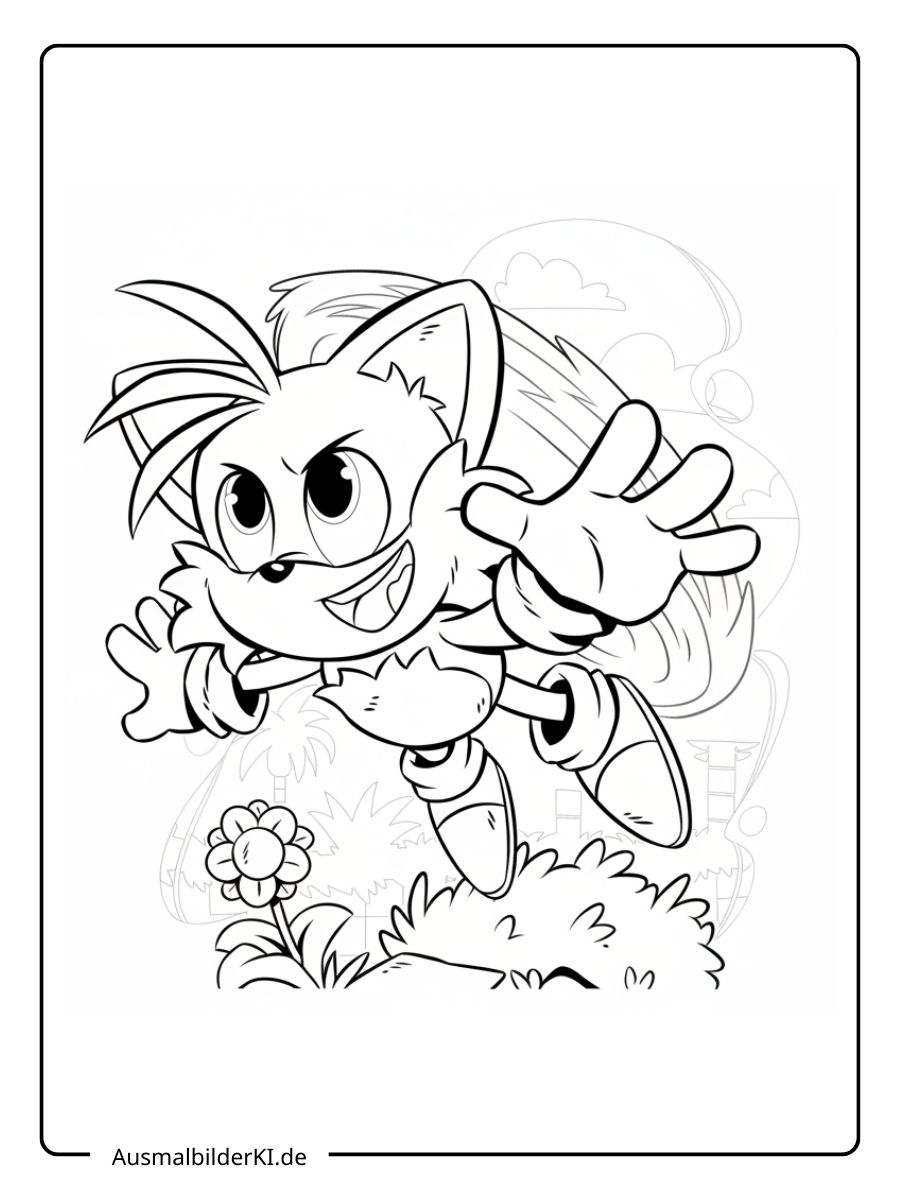 Tails fliegt fröhlich durch die Luft.