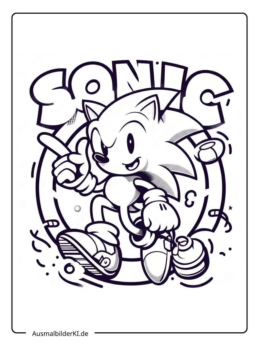 Sonic the Hedgehog Logo-Stil Ausmalbild.