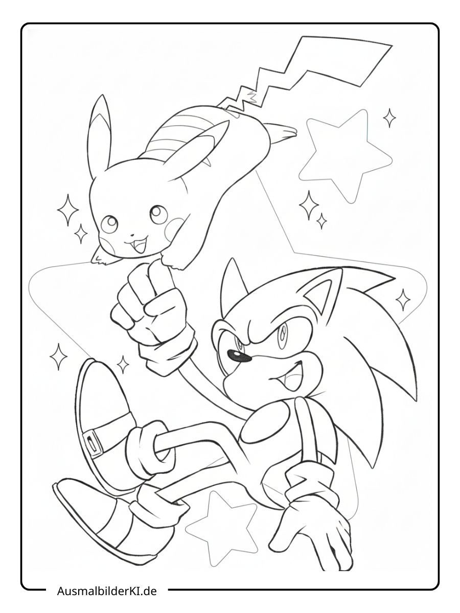 Sonic trifft Pikachu Ausmalbild