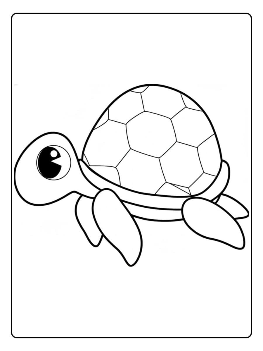 Niedliche Cartoon-Schildkröte als Ausmalbild, Tierausmalbild für 10-Jährige.