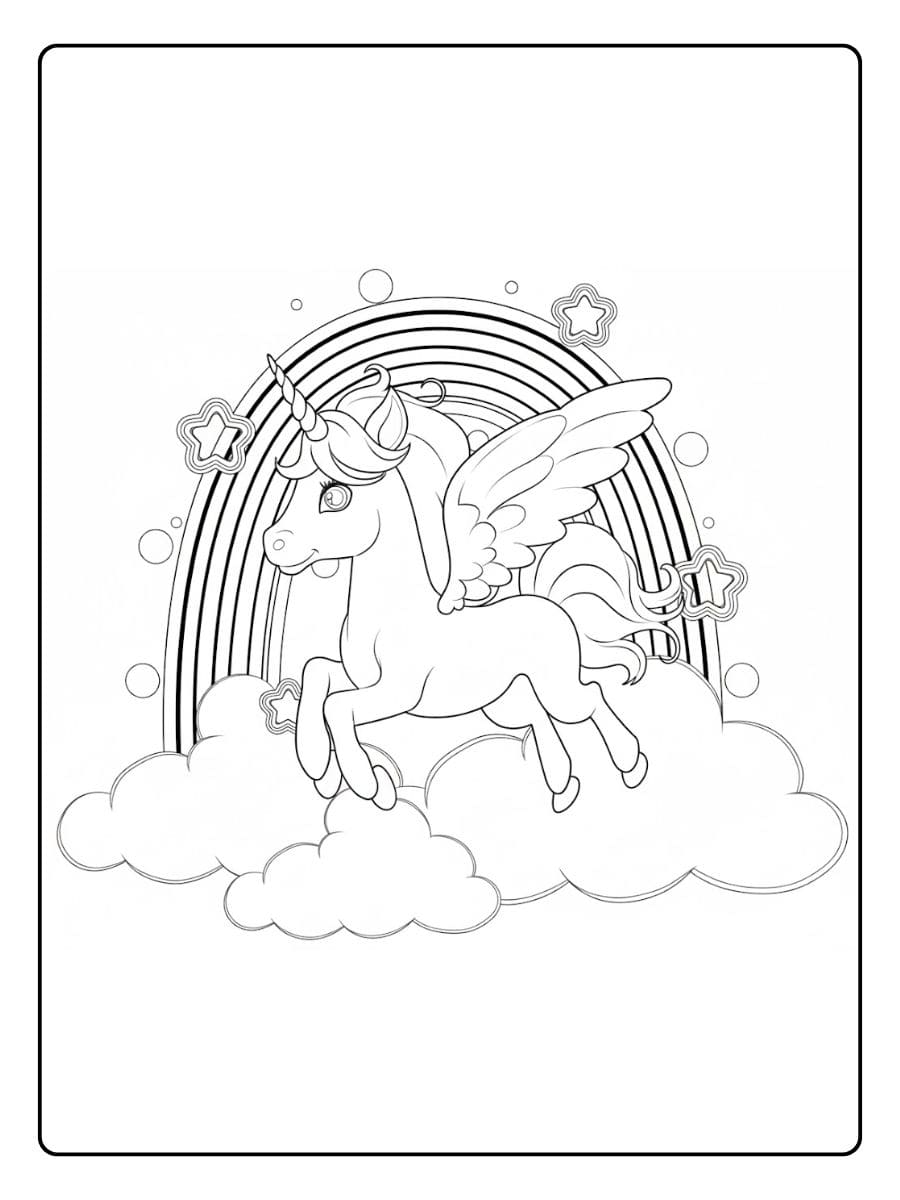 Süßes Einhorn mit Flügeln Ausmalbild