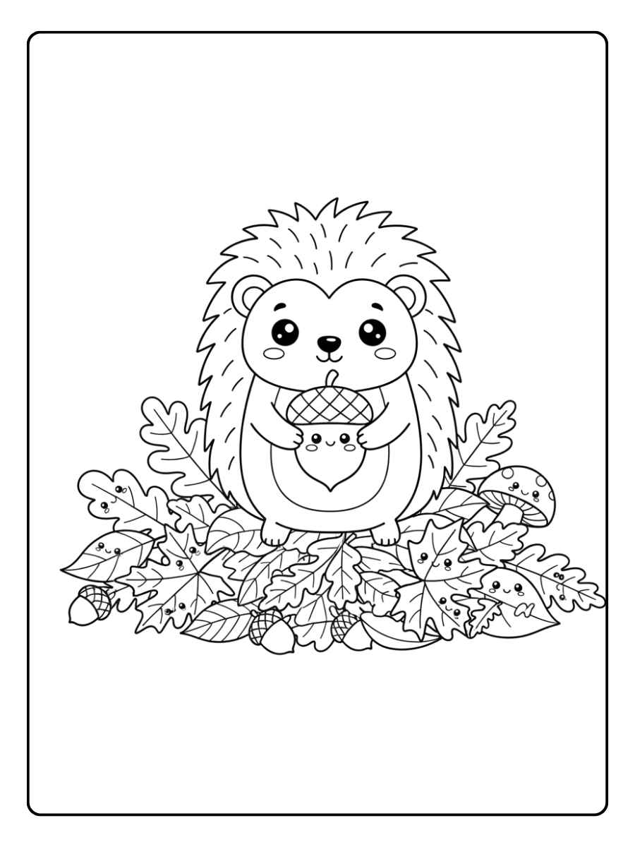 Tiere im Herbst herbstblätter ausmalbild mit Igel oder Eichhörnchen