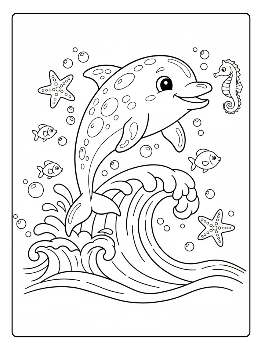 Verspielter Delfin im Ozean Ausmalbilder Tiere für 10 Jährige