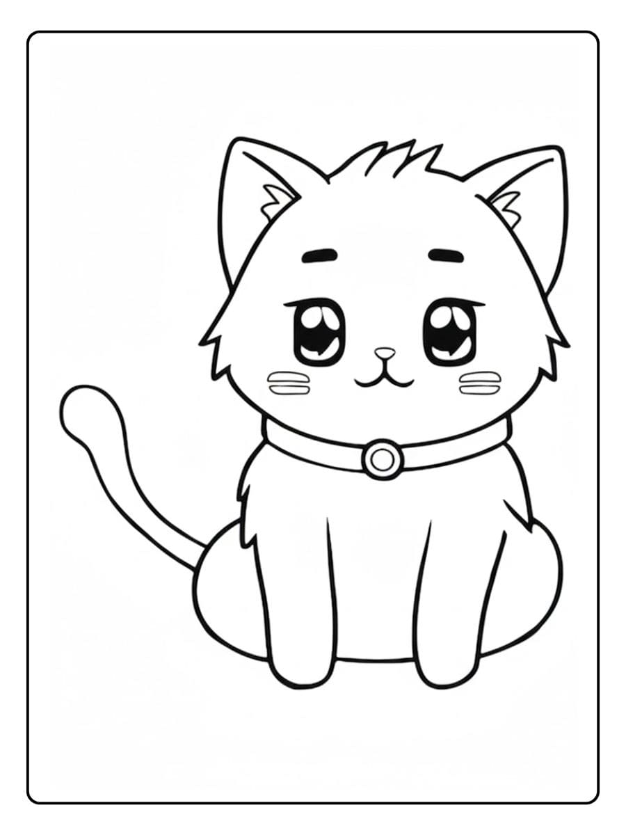 Weiße Katze mit Halsband zum Ausmalen süß katzen ausmalbilder