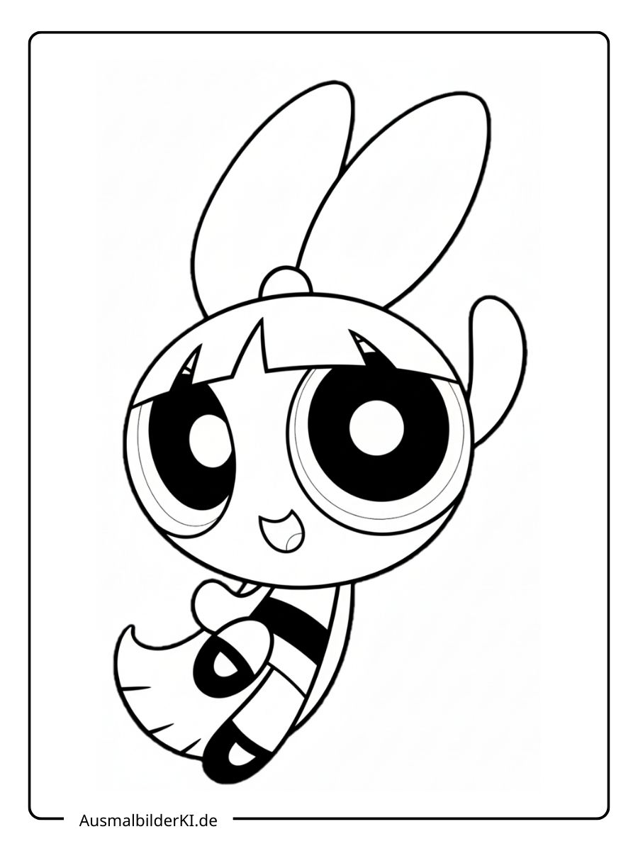 Ein einfaches Ausmalbild von Blossom, der Anführerin aus der berühmten Cartoon-Serie "Die Powerpuff Girls".