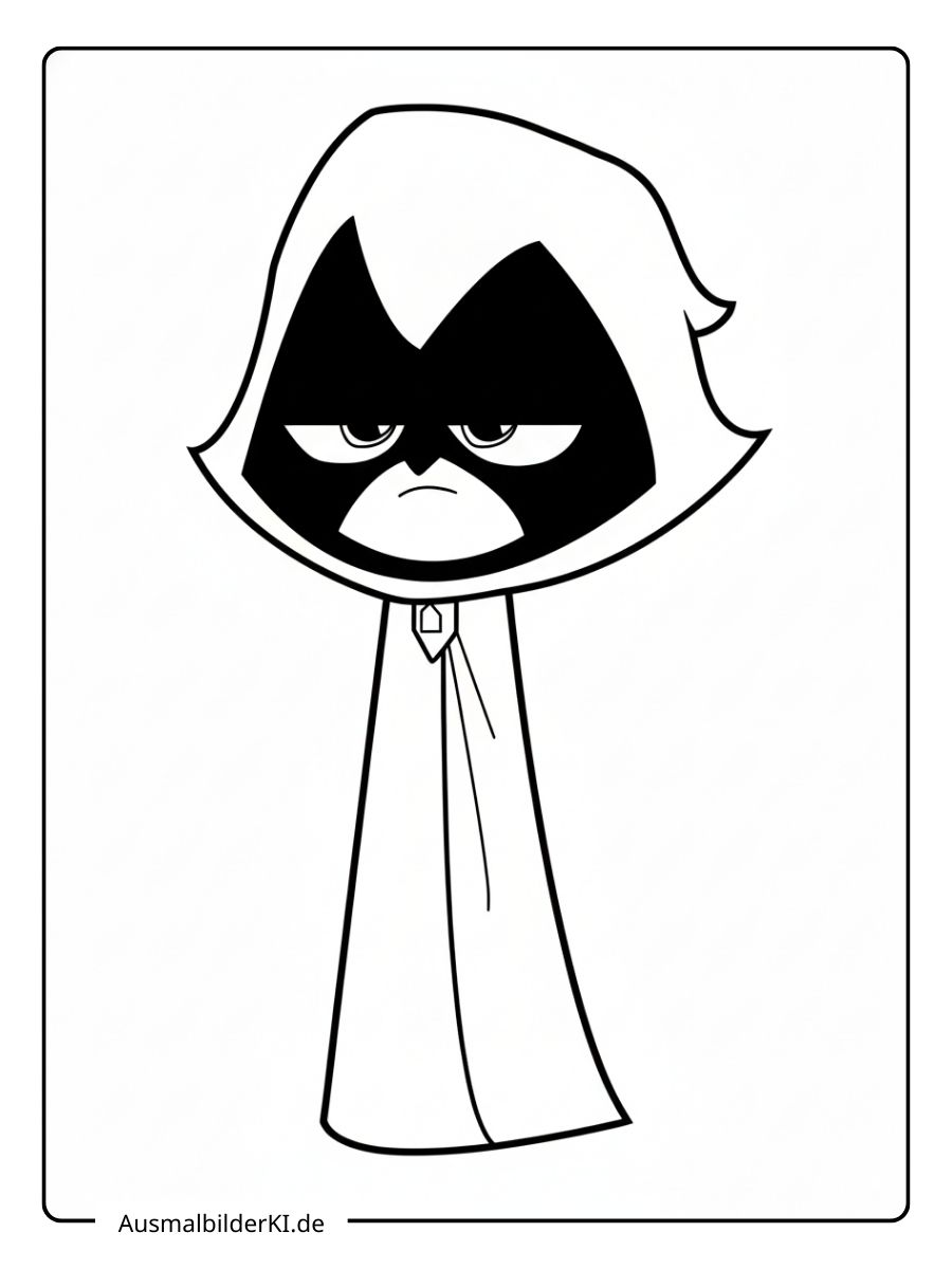 Einfaches Ausmalbild von der Superheldin Raven aus der witzigen Zeichentrickserie "Teen Titans Go!".