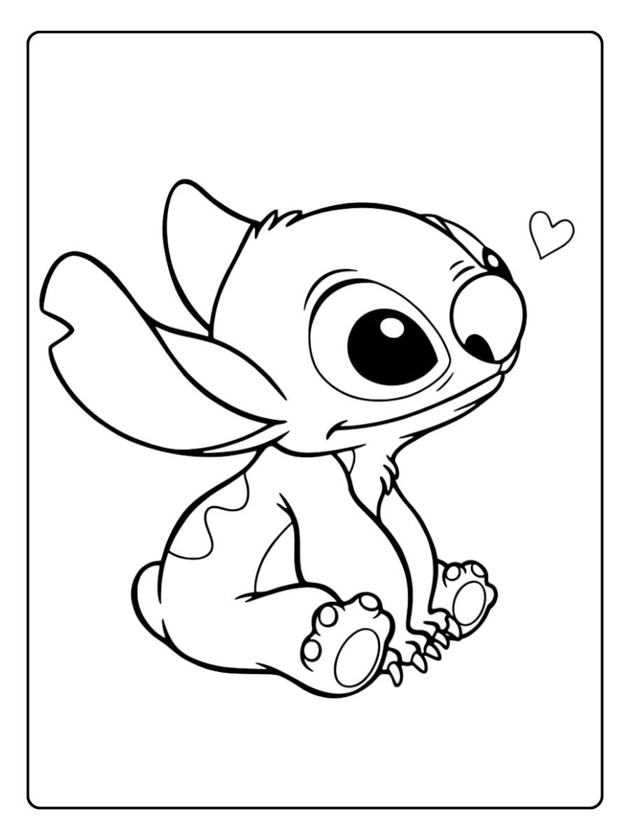 Zeichentrick ausmalbilder Süßer Stitch mit Herz