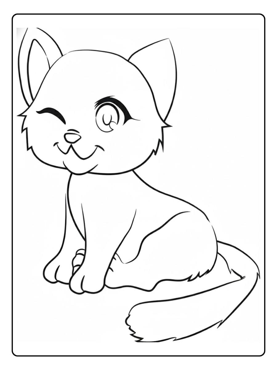 Zwinkernde Katze Einfaches katze ausmalbild mit dicken Linien