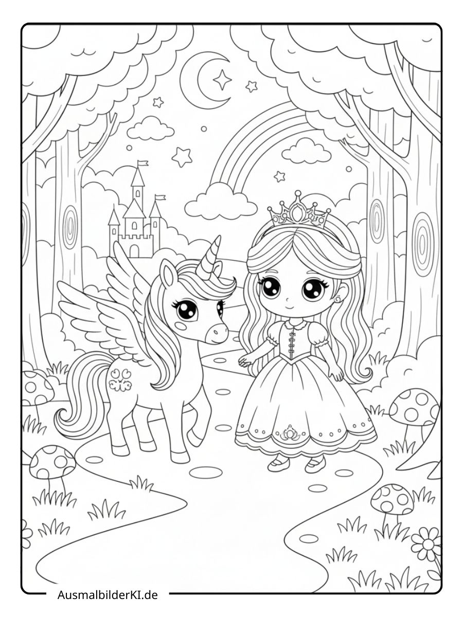 ausmalbilder prinzessin einhorn - Prinzessin mit einem einhorn