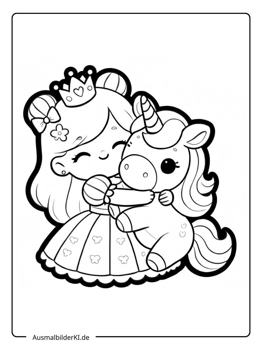 ausmalbilder prinzessin einhorn - Prinzessin umarmt ein Einhorn