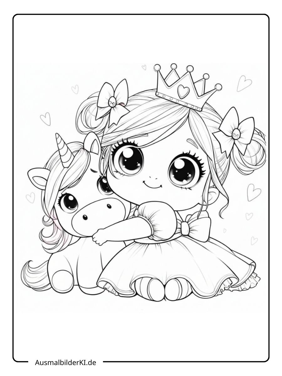 ausmalbild prinzessin einhorn - süß verliebt