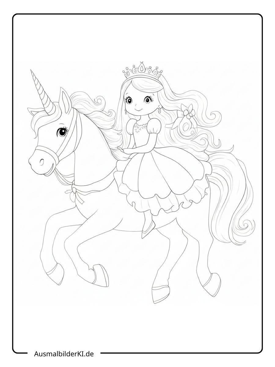 Ausmalbild Prinzessin Einhorn - Malvorlagen für Kinder