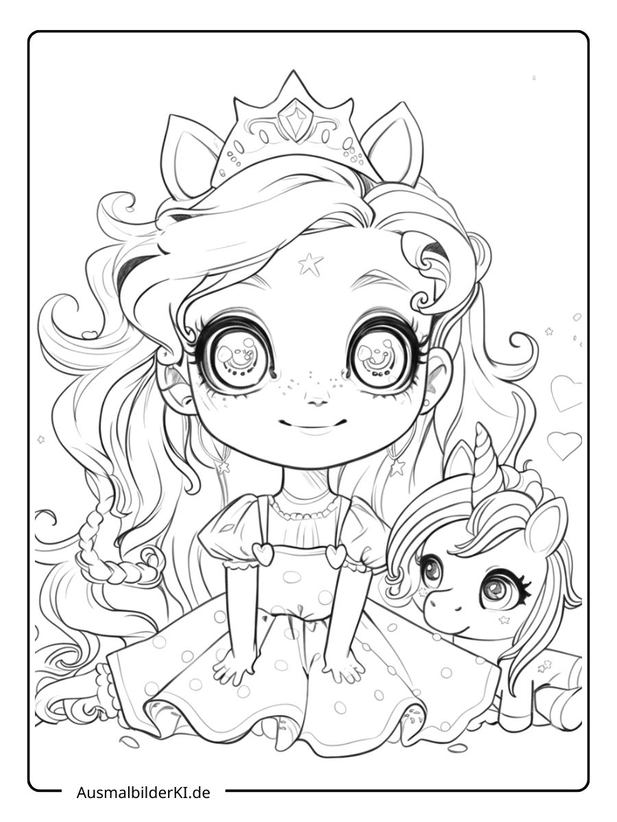 ausmalbild prinzessin einhorn – die großäugige prinzessin
