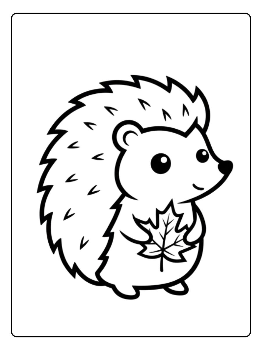 ausmalbilder herbst igel mit blatt