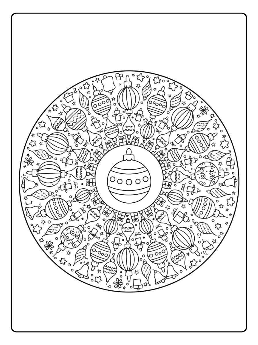 ausmalbilder mandala weihnachten kugeln