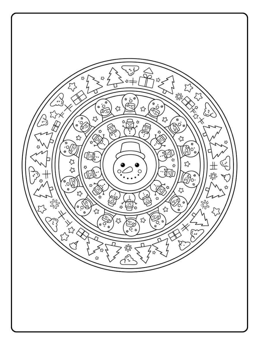 ausmalbilder mandala weihnachten schneemann