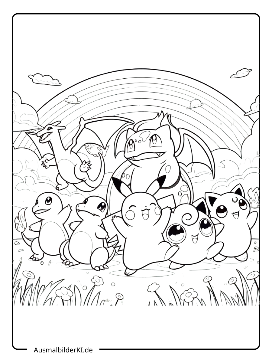 Ausmalbilder pokémon - Fröhliche Pokémon-Freunde