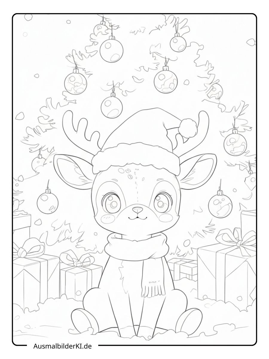 Ausmalbilder Weihnachten Rentier - Porträt