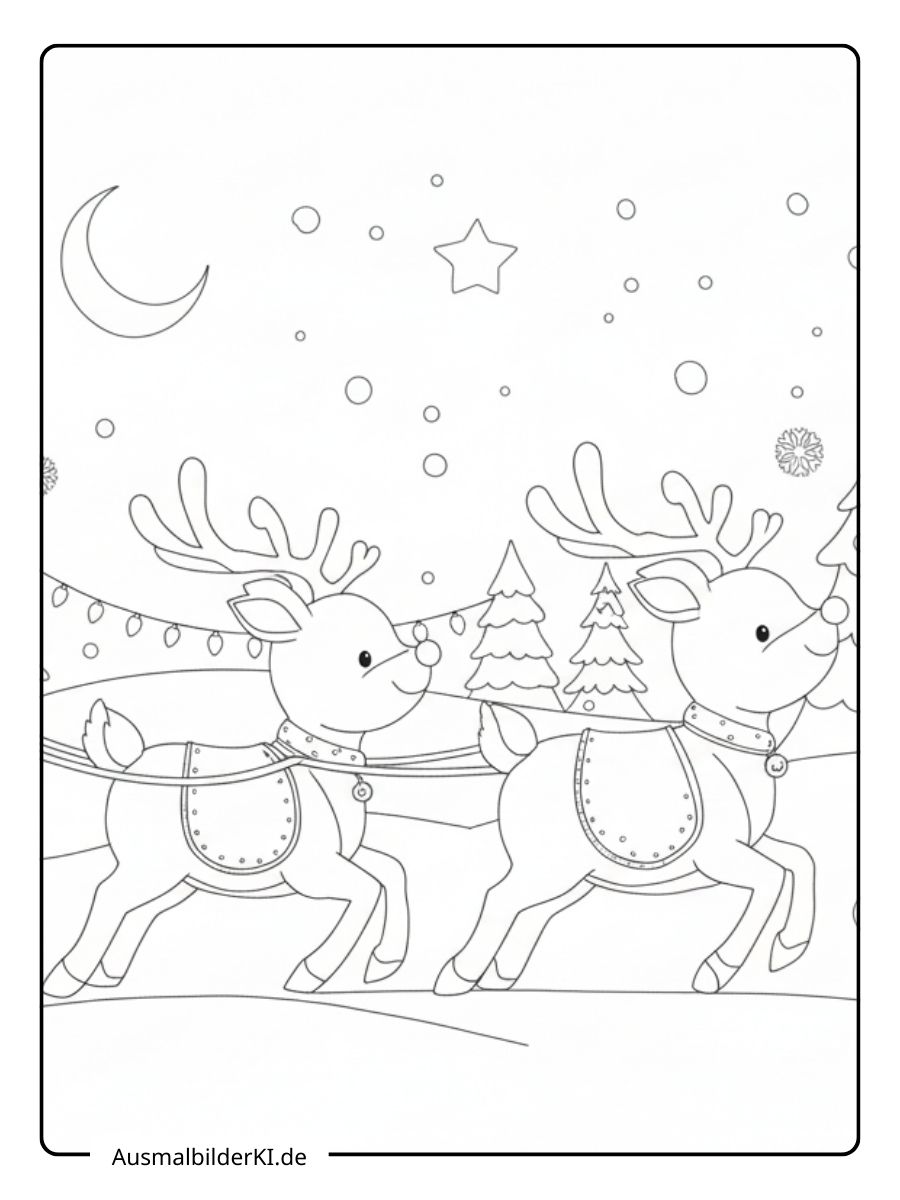 Ausmalbilder Weihnachten Rentier - Unter dem Mond