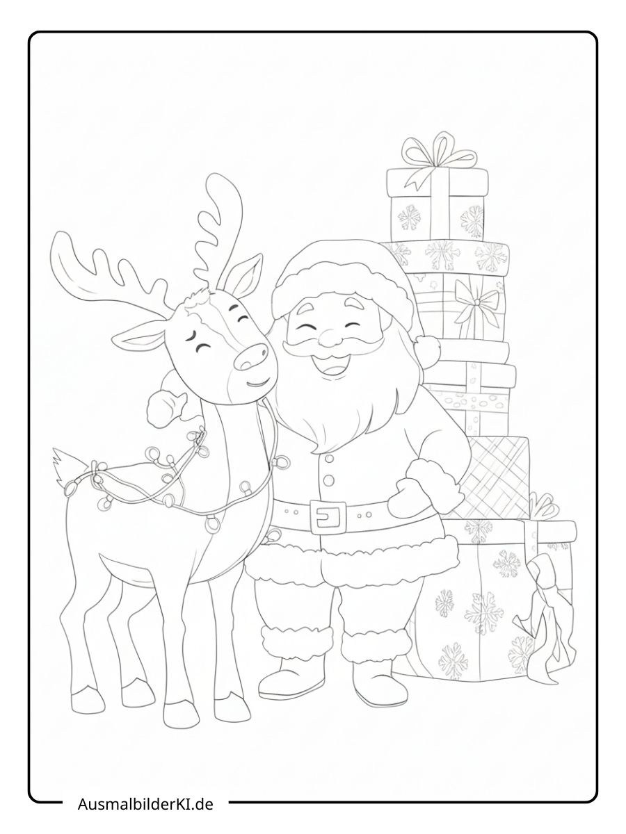 Ausmalbilder Weihnachten Rentier - Schlitten ziehen