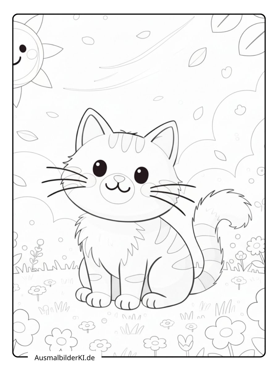 Ein kostenloses Katze Ausmalbild als PDF zum Ausdrucken, das eine niedliche Katze zeigt.