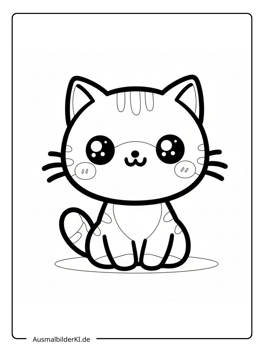 Sehr einfaches Ausmalbild einer süßen kleinen Katze im Kawaii-Stil mit großen Augen