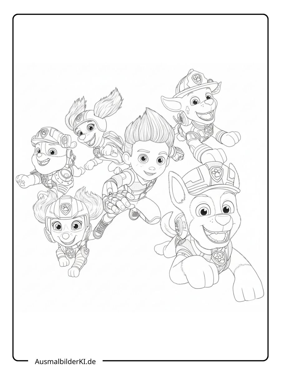 Paw Patrol Ausmalbilder – das gesamte Team in Aktion