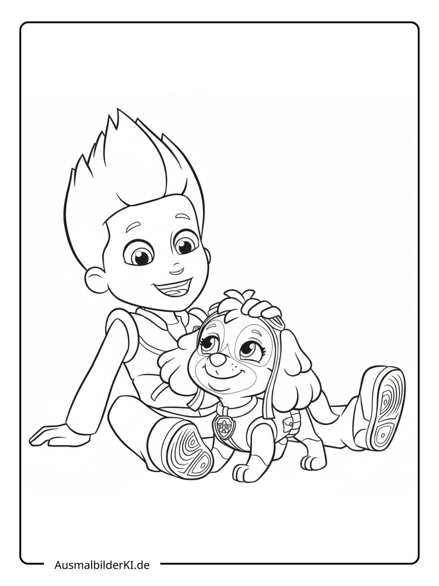 Paw Patrol Ausmalbilder – Ryder und sein Hund Skye