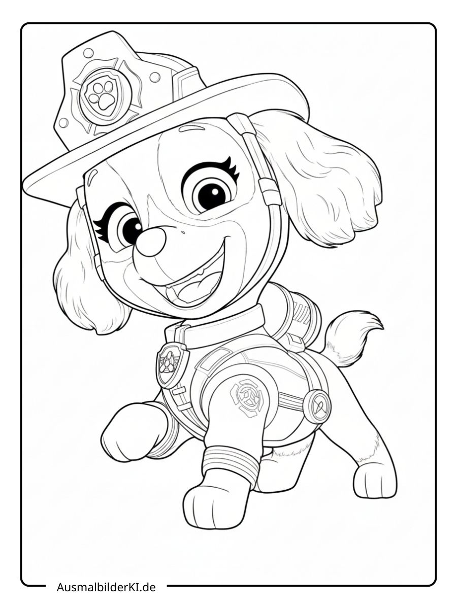 Paw Patrol Ausmalbilder - Skye ist fröhlich und lächelt immer.