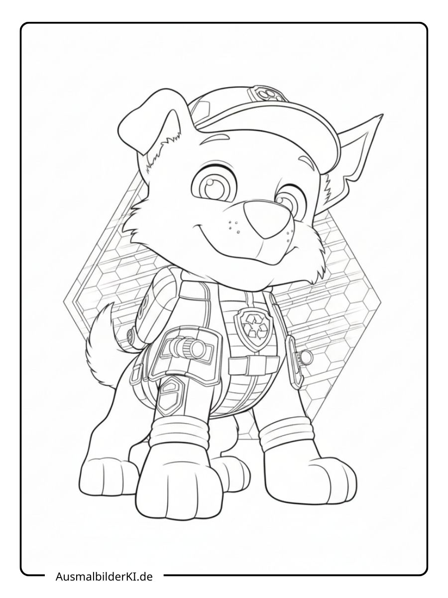 Paw Patrol Ausmalbilder - Rocky, der Hund, der sich auf Recycling spezialisiert hat.