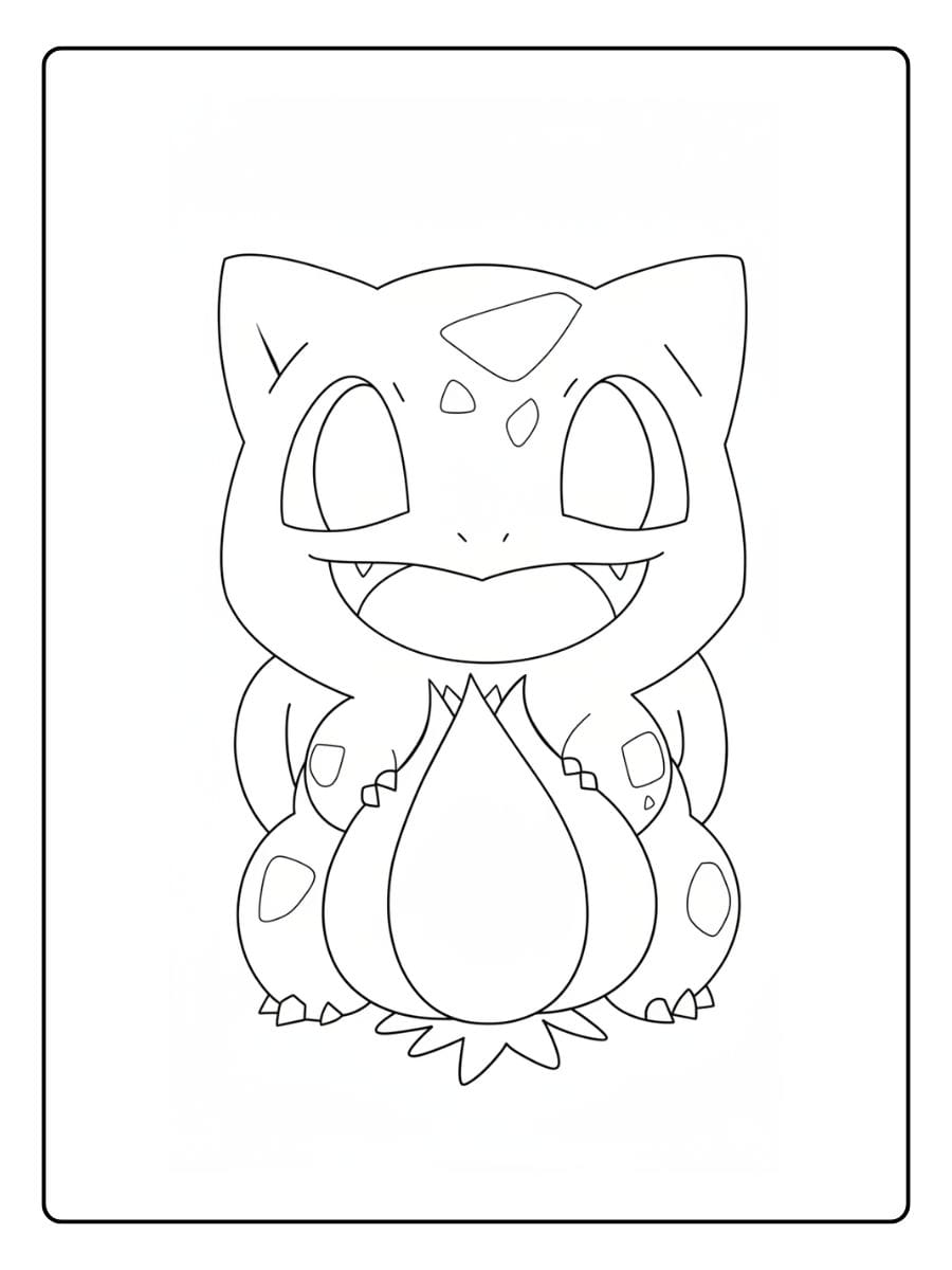 Sehr einfaches Ausmalbild von dem süßen Pflanzen-Pokémon Bisasam