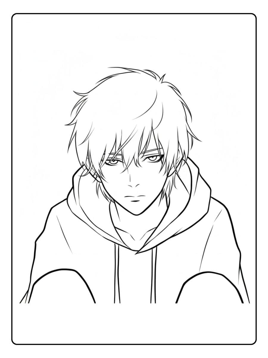 Anime Ausmalbilder Jungs Einfaches Porträt mit Kapuzenpullover
