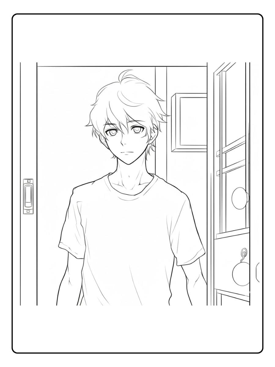 Anime Ausmalbilder Jungs Junge vor der Tür