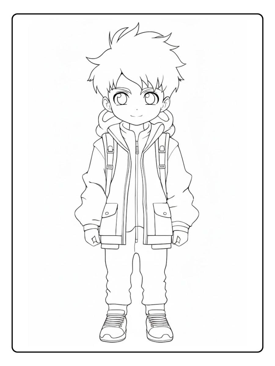 Anime Ausmalbilder Jungs Lässiger Junge mit Rucksack
