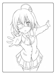 Anime Ausmalbilder Süß Mädchen mit Augenklappe und Schuluniform