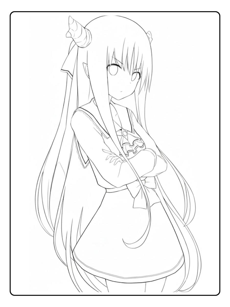 Anime Ausmalbilder Süß Mädchen mit Hörnern