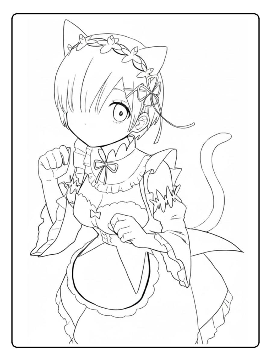 Anime Katze Mädchen Ausmalbilder Niedlicher Maid Charakter