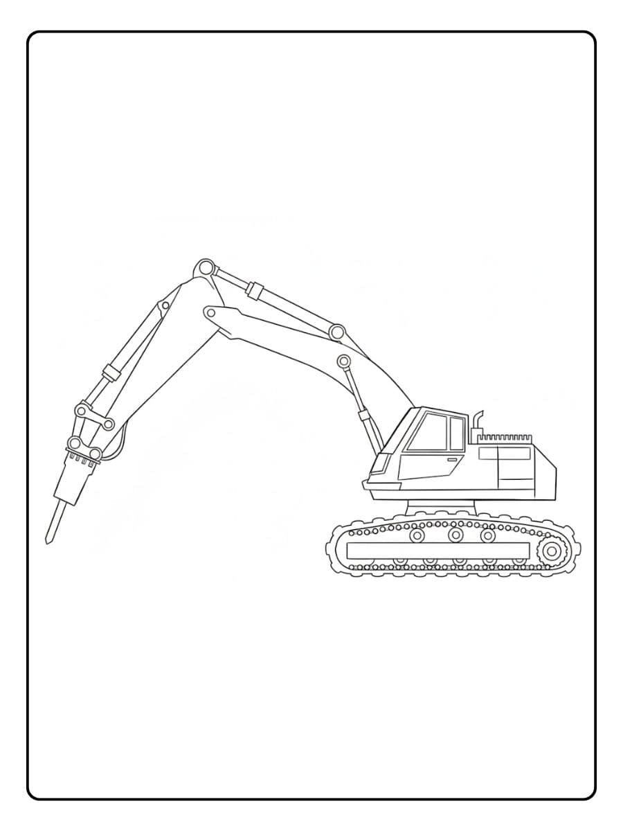 Ausmalbild Bagger mit Abbruchhammer Einfache Umrisszeichnung