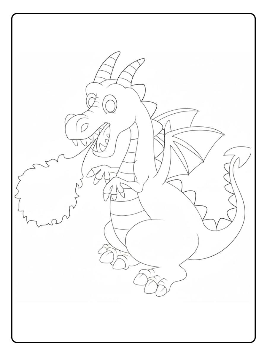 Ausmalbild Drache Einfache Umrisszeichnung für Kinder